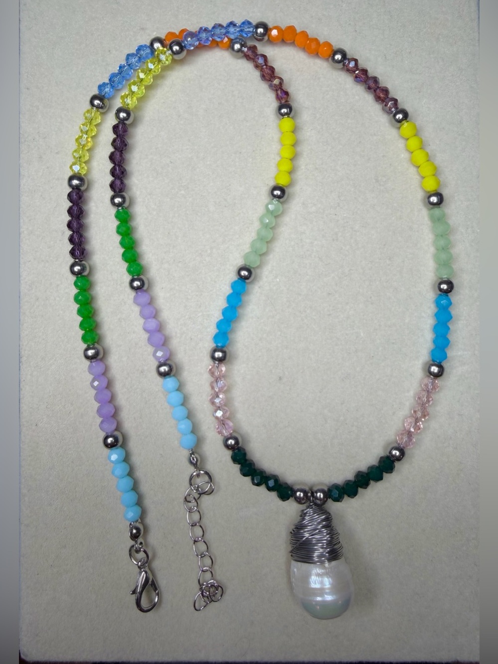 Multicolor Beaded Necklace with Baroque Pearl Pendant